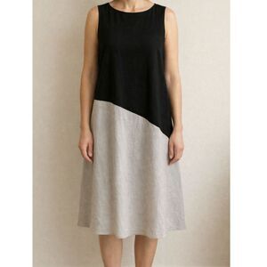 ZOZO womens color block linen blend Lagenlook Layering dress Size Large